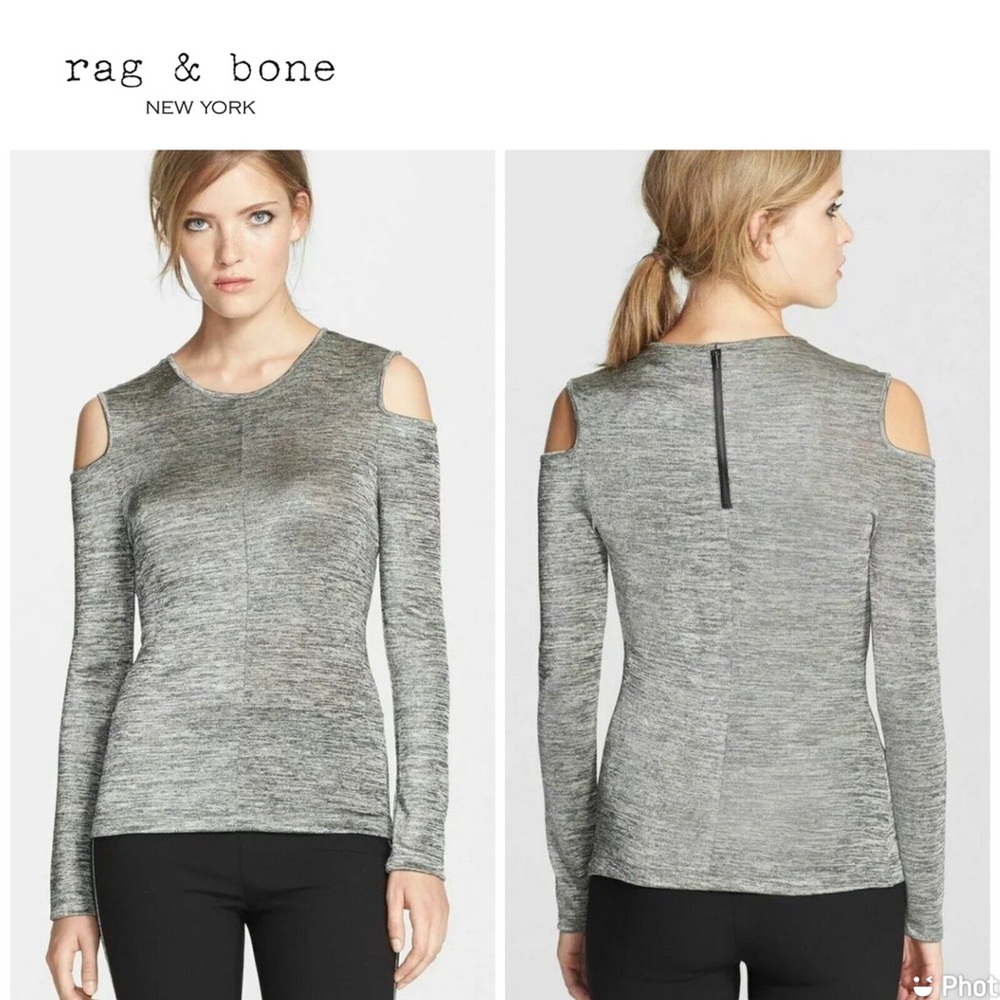 Rag and bone “Michelle “ cold shoulder metallic silver top